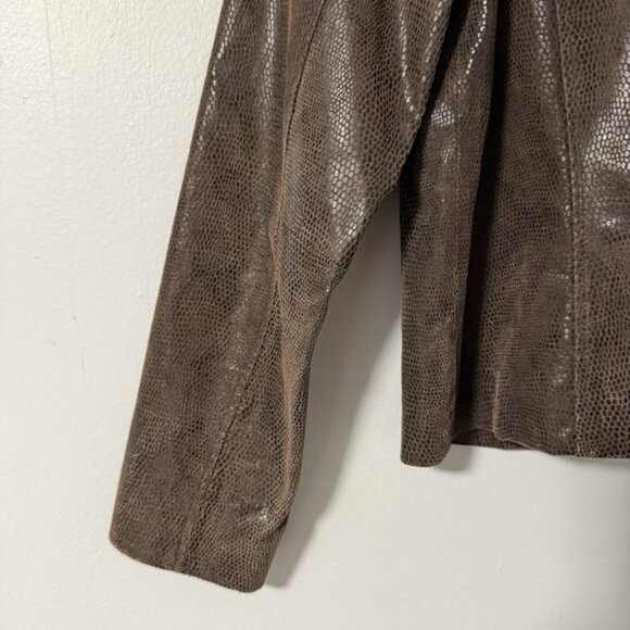 Alfani Women's Leather Jacket Brown Snake Textured Lined Medium M Petite MP - Picture 6 of 11